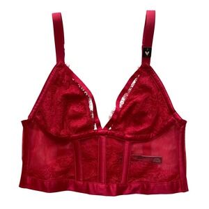 Victoria's‎ Secret Very Sexy Longline Bra Women Small Red Lace Corset Bralette